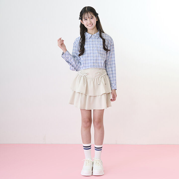 Drawstring Tiered Skirt with Shorts,Light blue, medium image number 16