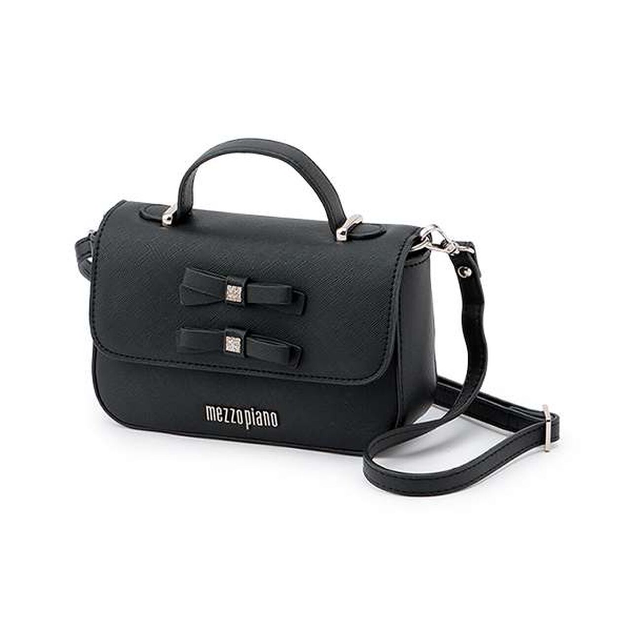 Double Ribbon Handbag,Black, large image number 0