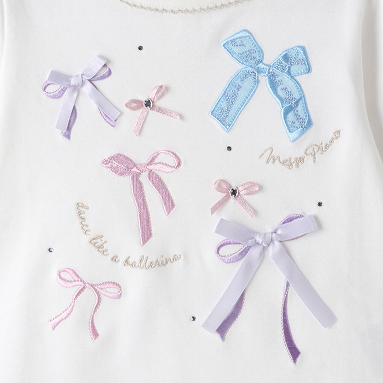 Ribbon Full Scalloped Hem Long-Sleeve T-Shirt,Sax blue, large image number 4