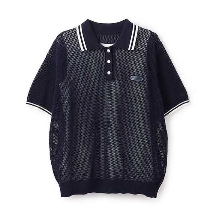 Mesh Short-Sleeve Polo Knitwear,Blue, medium image number 10