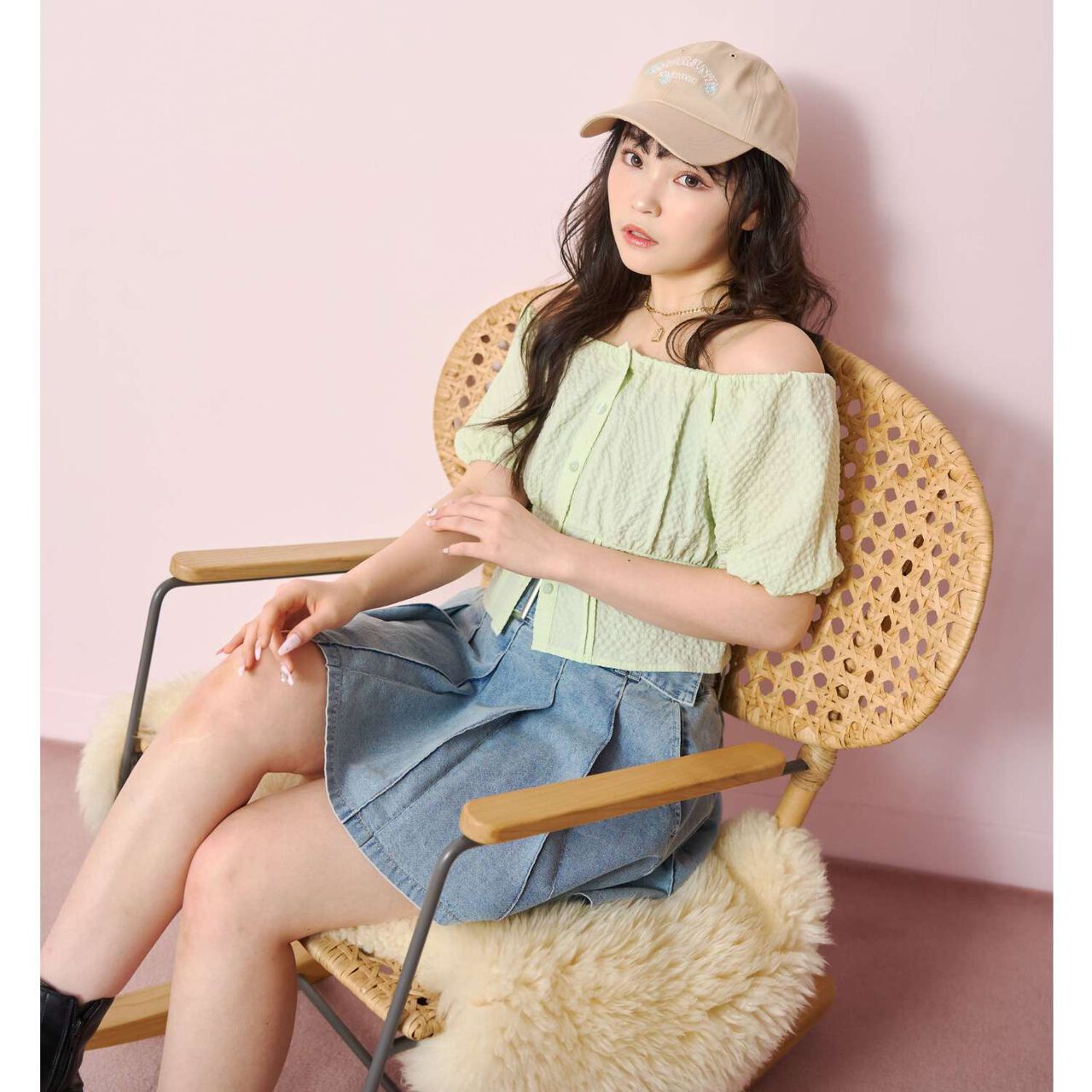 [LTXC] Denim Pleated Skirt with Belt,Navy, large image number 1