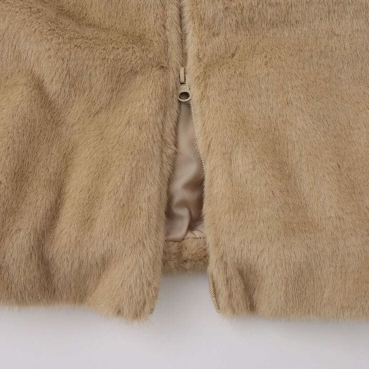 Double Zipper Faux Fur Bomber Jacket,Off white, medium image number 20