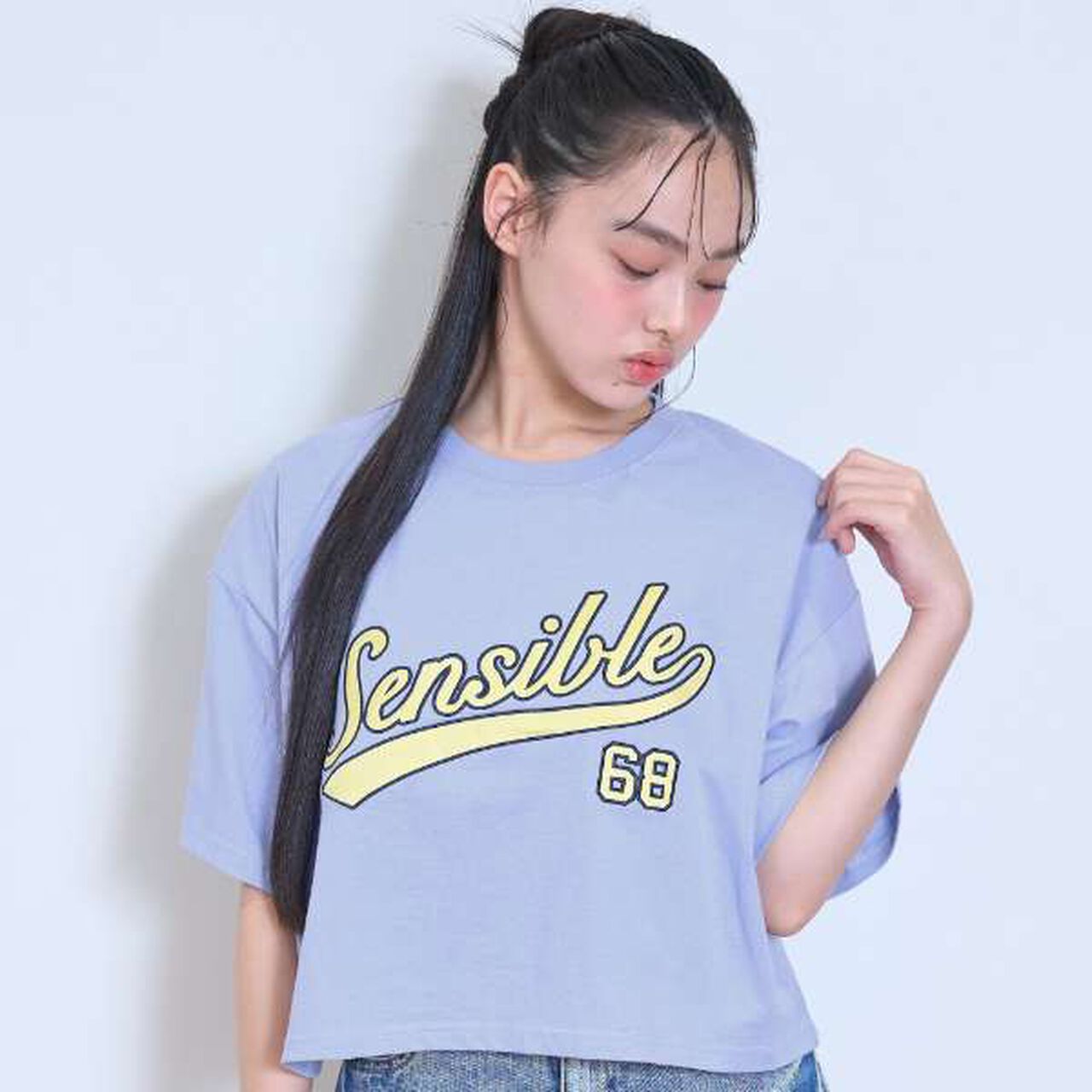 Logo Assorted Appliqué Half T-shirt,Sax blue, large image number 0