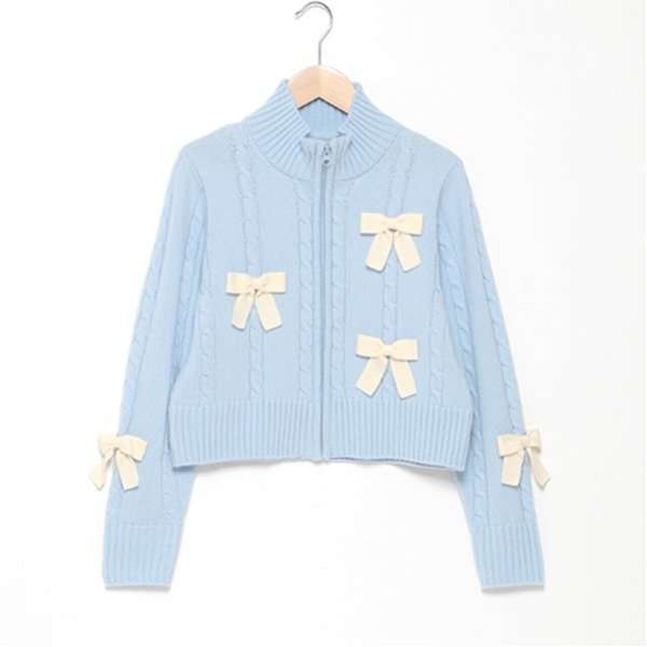 W Zip Ribbon Cardigan,Sax blue, large image number 14