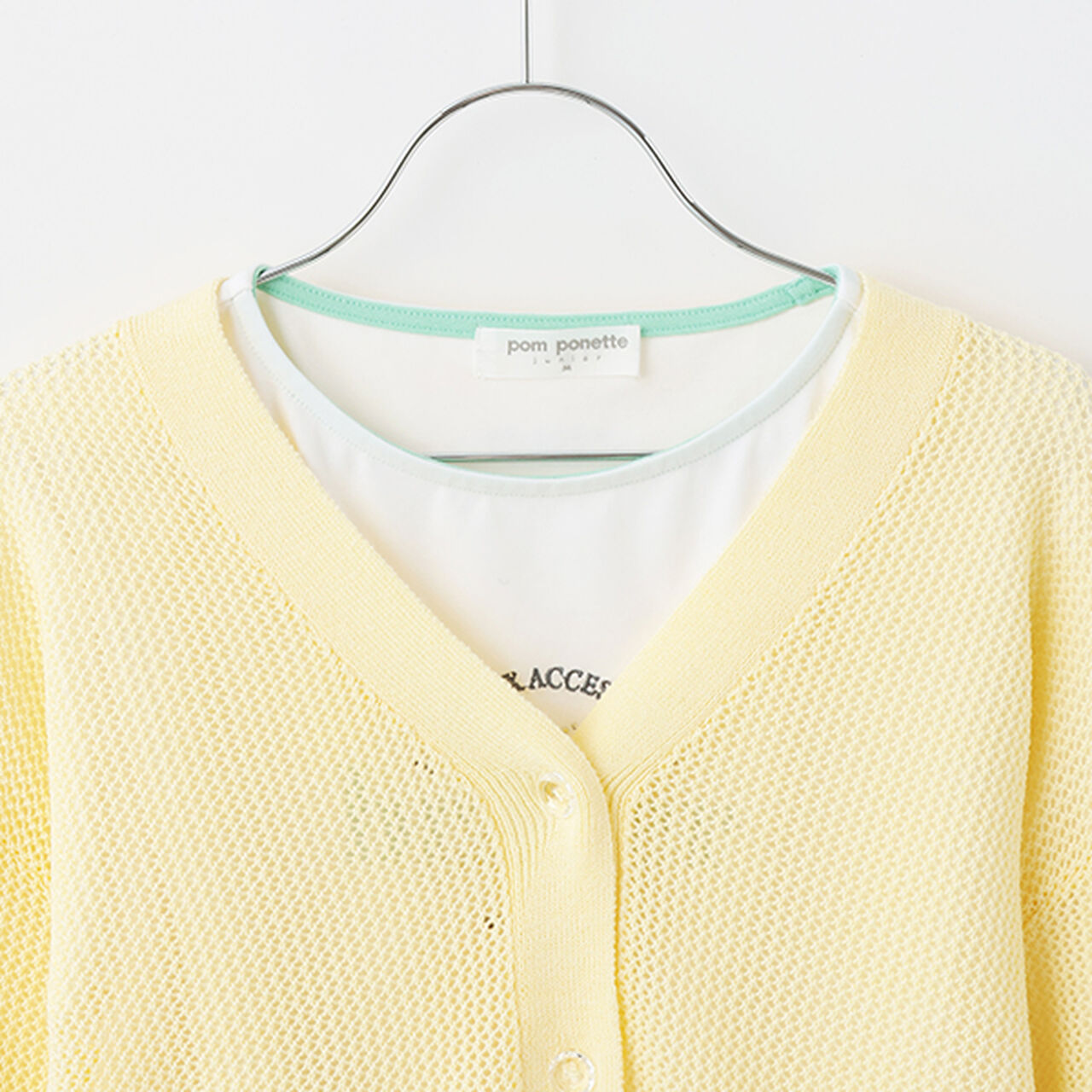 Mesh Knit Cardigan and Long Sleeve T-Shirt Set,Cream, large image number 13