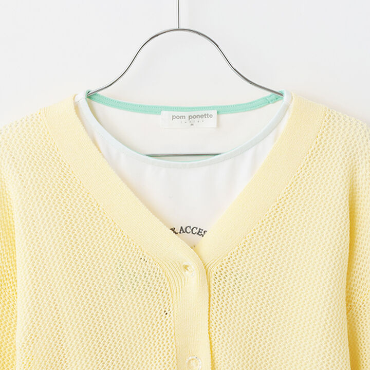 Mesh Knit Cardigan and Long Sleeve T-Shirt Set,Cream, medium image number 13