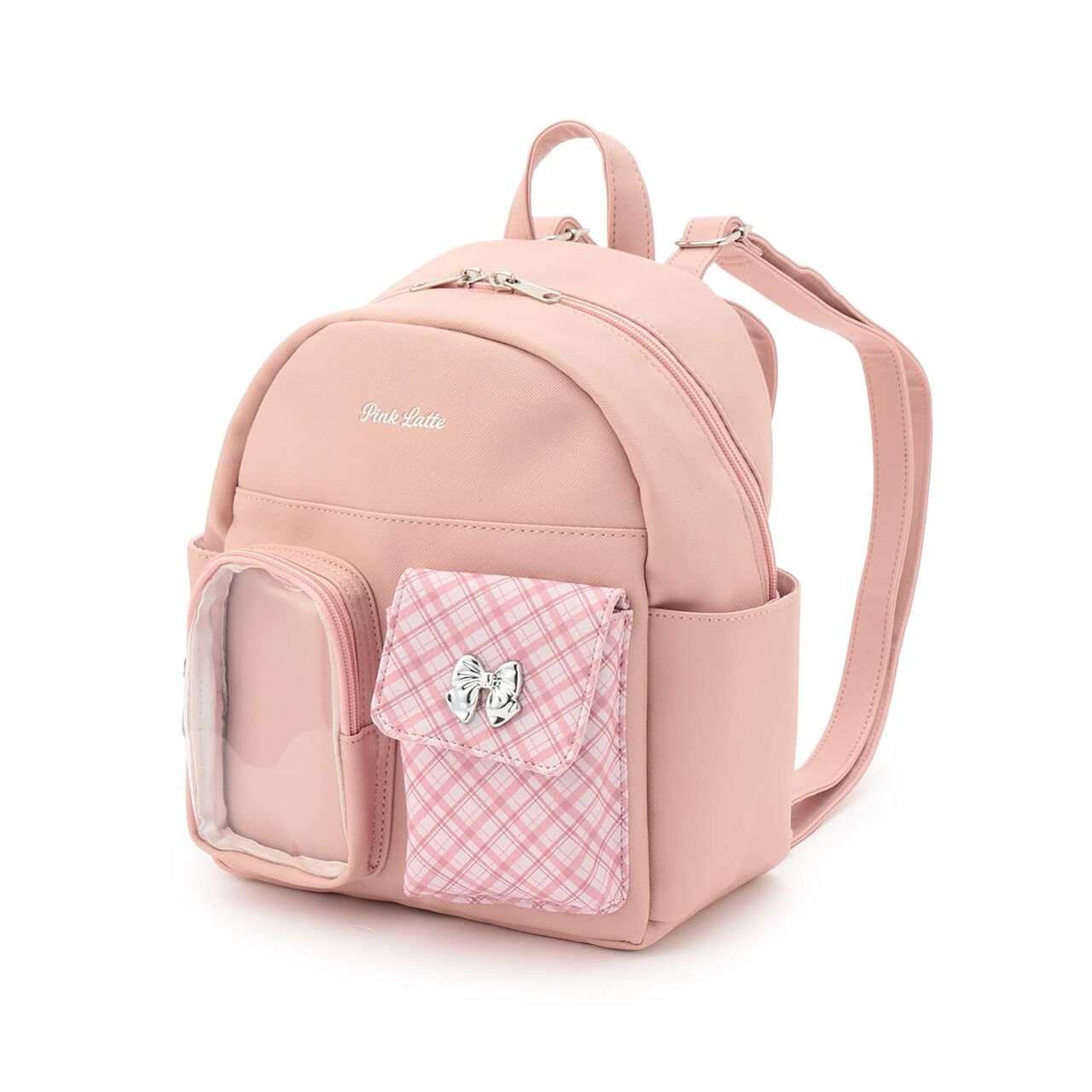 Double Pocket Checkered Backpack,Pink, large image number 16