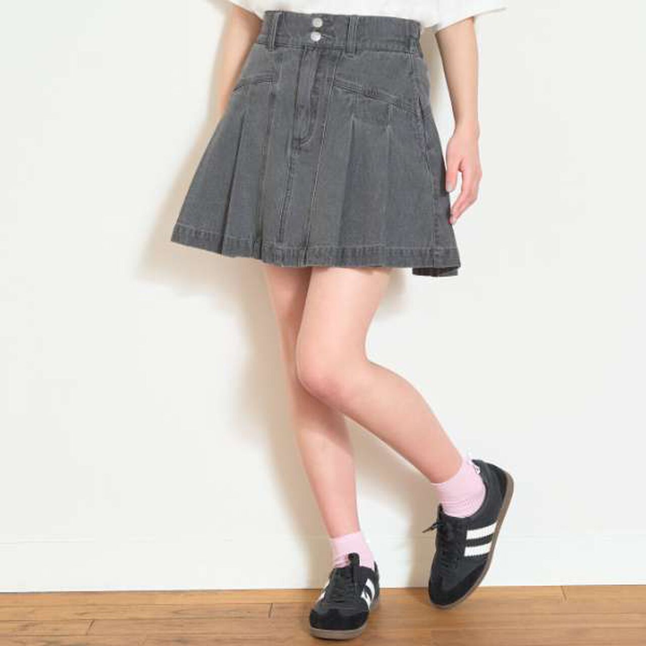 Denim Pleated Skirt-Pants for Beautiful Legs,Light blue, large image number 2