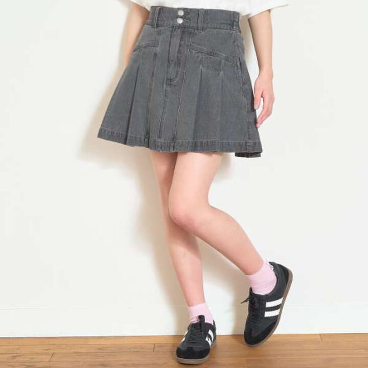Denim Pleated Skirt-Pants for Beautiful Legs,Light blue, medium image number 2
