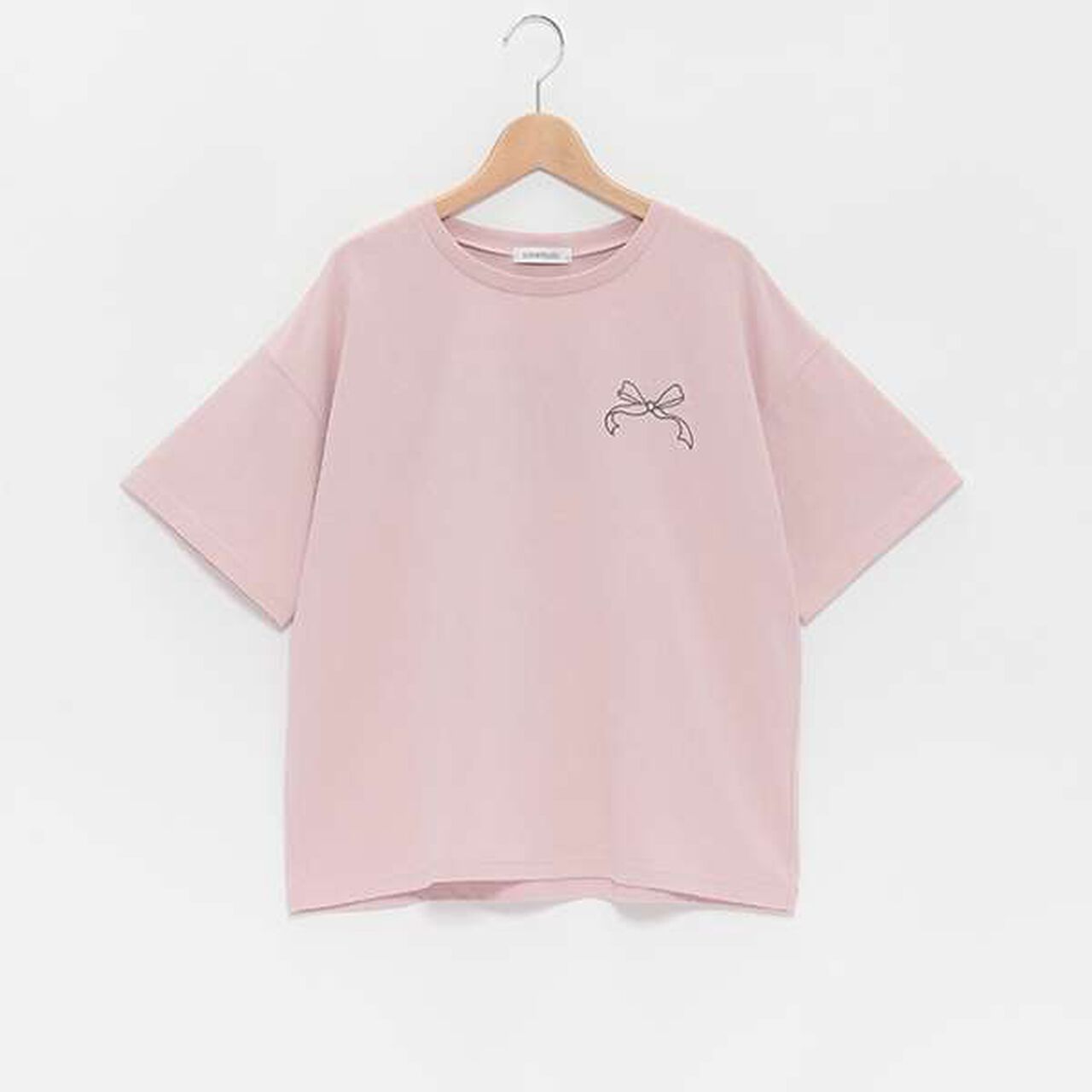 Ribbon Embroidered Half T-Shirt,Mocha tea, large image number 6