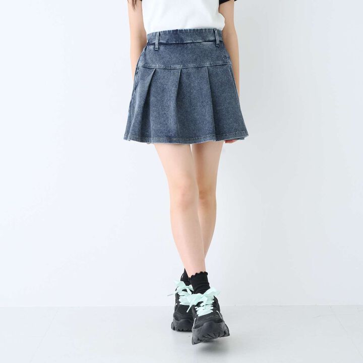 [With Belt Loops] Denim-Look Pleated Skirt,, medium