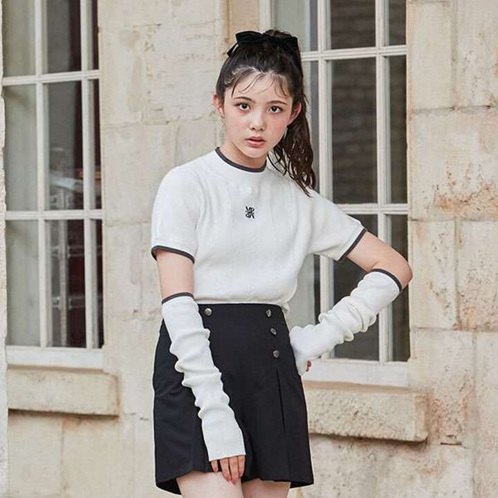 Short-Sleeve Knit with Arm Warmers,Off white, medium image number 0