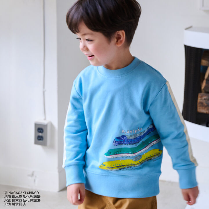 Side-Stripe Sleeve Sweatshirt with Train Design,Ivory, medium image number 2