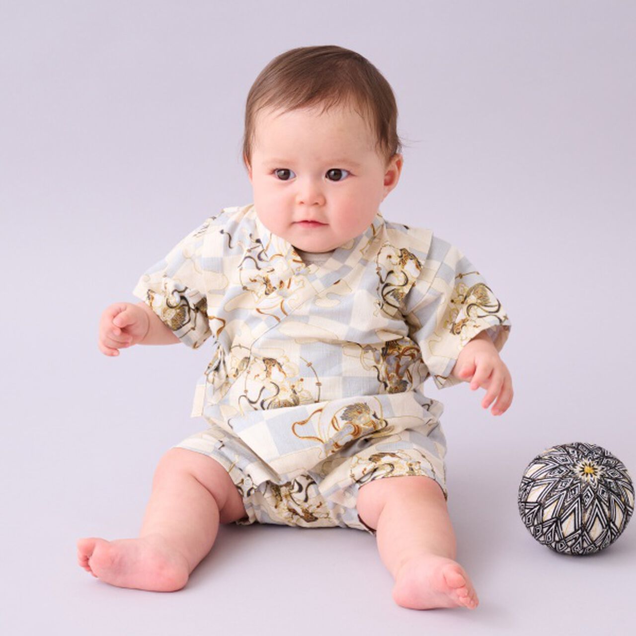 Jinbei All-in-One (Checkered Wind God & Thunder God Pattern),Navy, large image number 14
