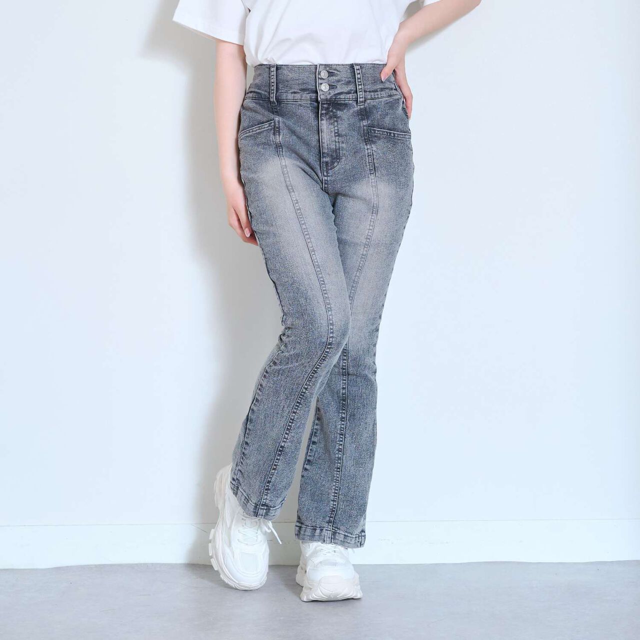 [Stretch] Stylish Flare Denim Pants,Sax blue, large image number 10