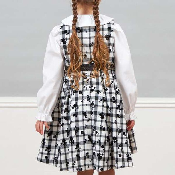 KP Check ON Flower Print Jumper Skirt (110-130),Black, medium image number 4