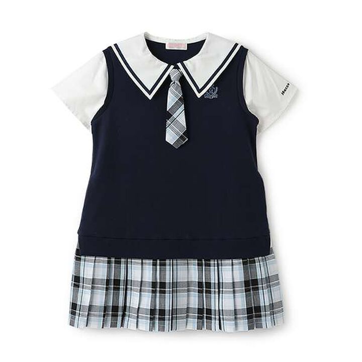 Sailor Collar Check Pleats Docking Dress,Navy, medium image number 0