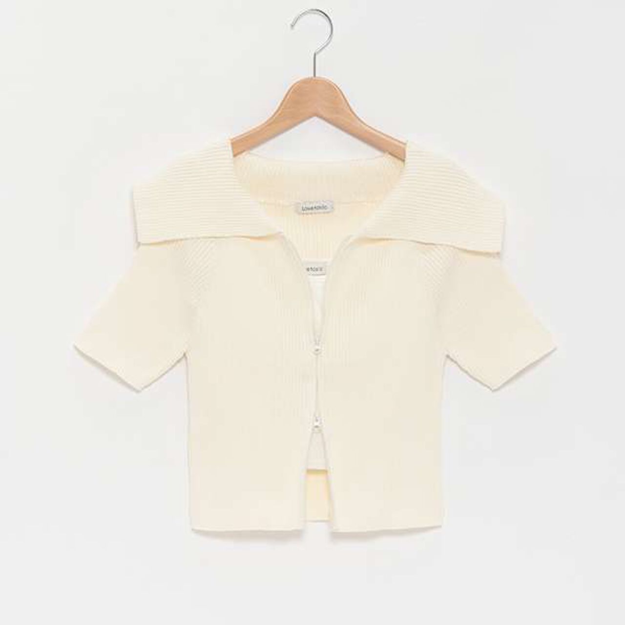 Big Collar Zip Knit,Off white, large image number 0