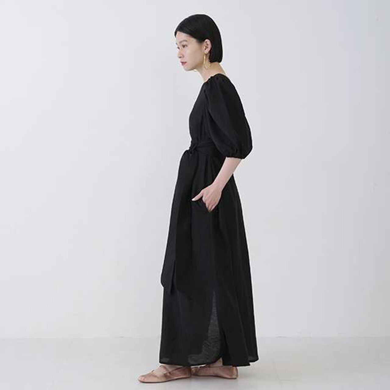 [LADIES] One-Piece Dress with Belt,Black, large image number 10