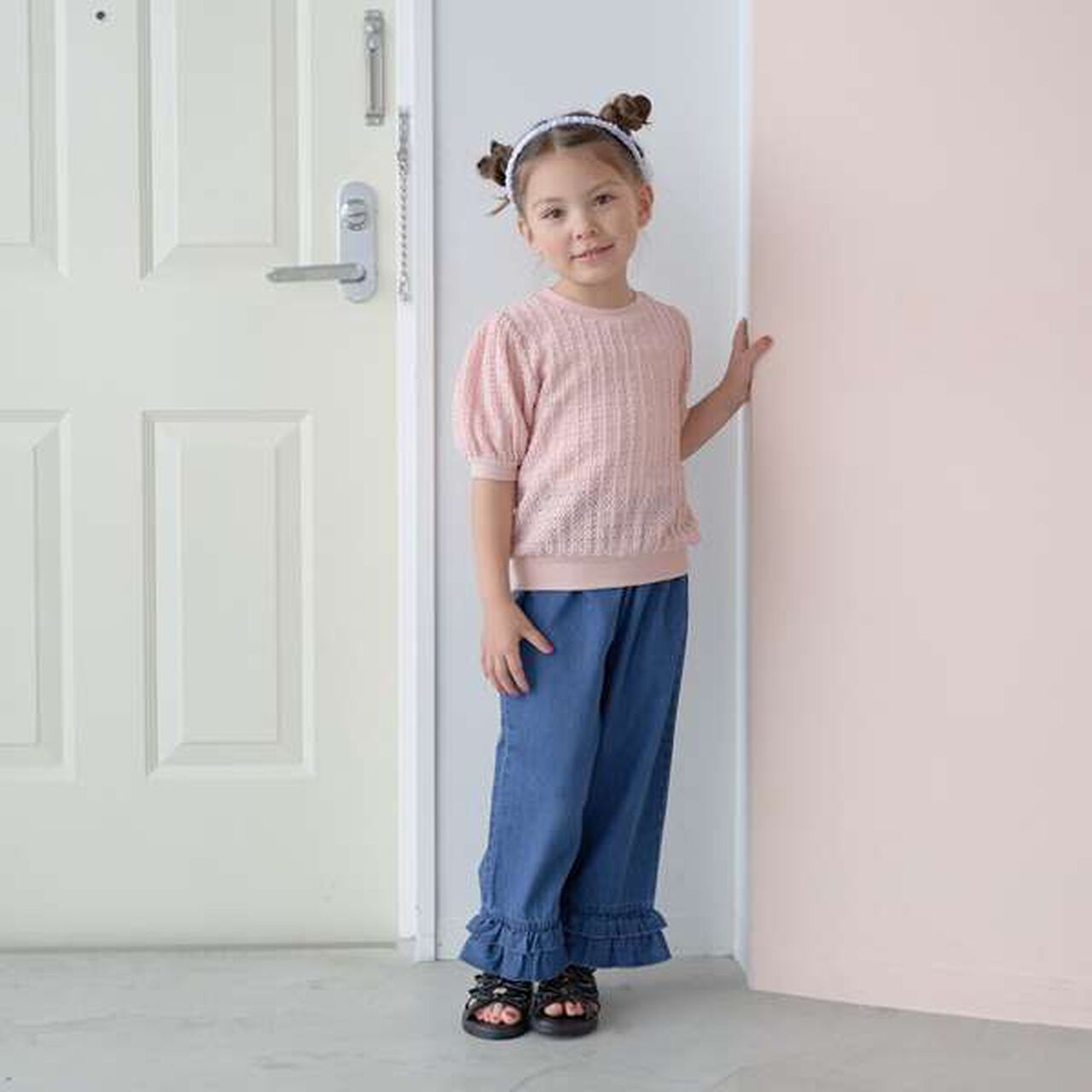 Peplum Blouse & Hem Frill Pants Outfit Set,Mocha tea, large image number 5