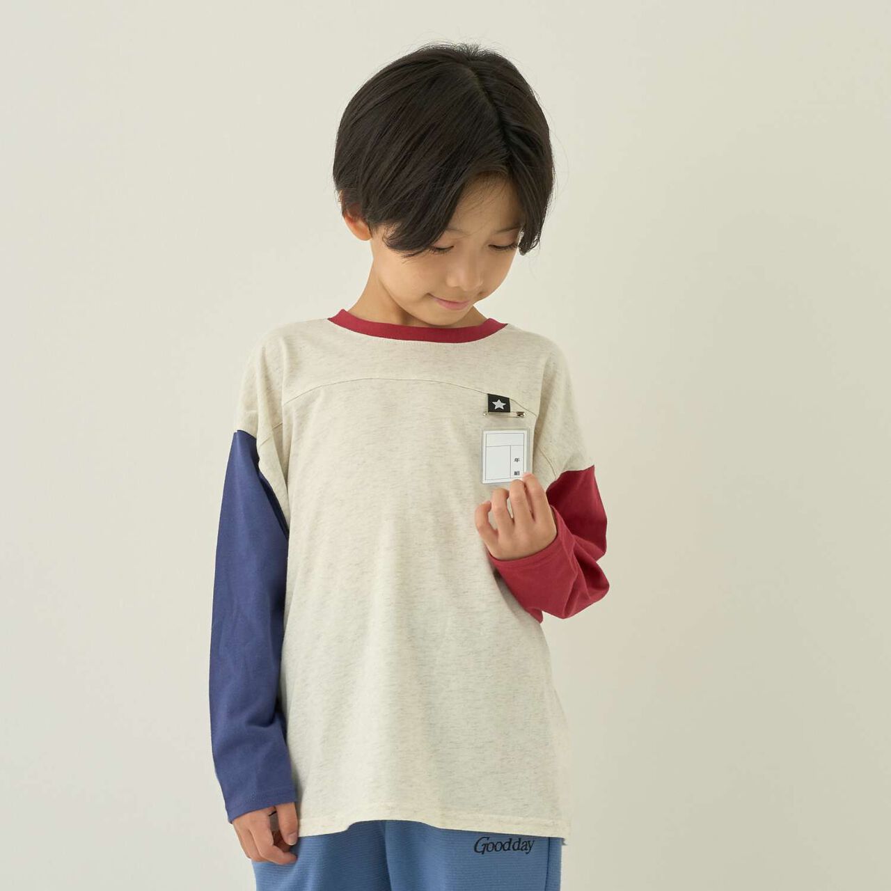 [Muteki T] Long-Sleeve T-Shirt with Name Tag Slot for Kids (Boys & Girls),Milky white, large image number 0
