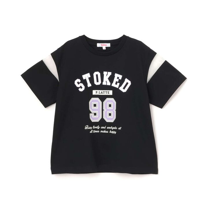 Tulle Sleeve Color Block Numbered Short Sleeve T-Shirt,Emerald green, medium image number 11