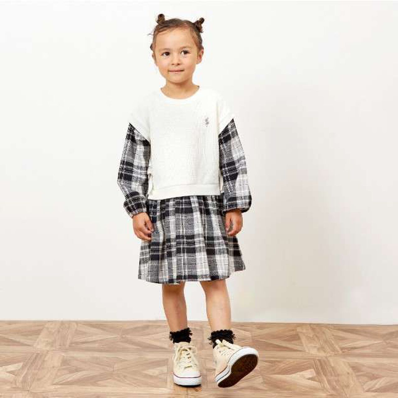 KP Layered Check One-Piece Dress [90-160],Black, large image number 17