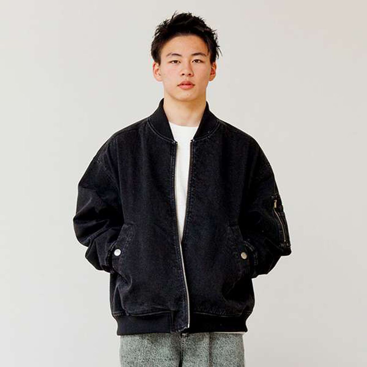 Denim Bomber Jacket,Light blue, large image number 13