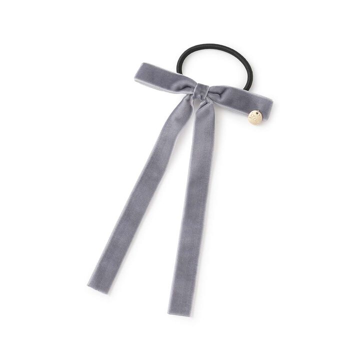Velour Ribbon Hair Tie,Gray, medium image number 0