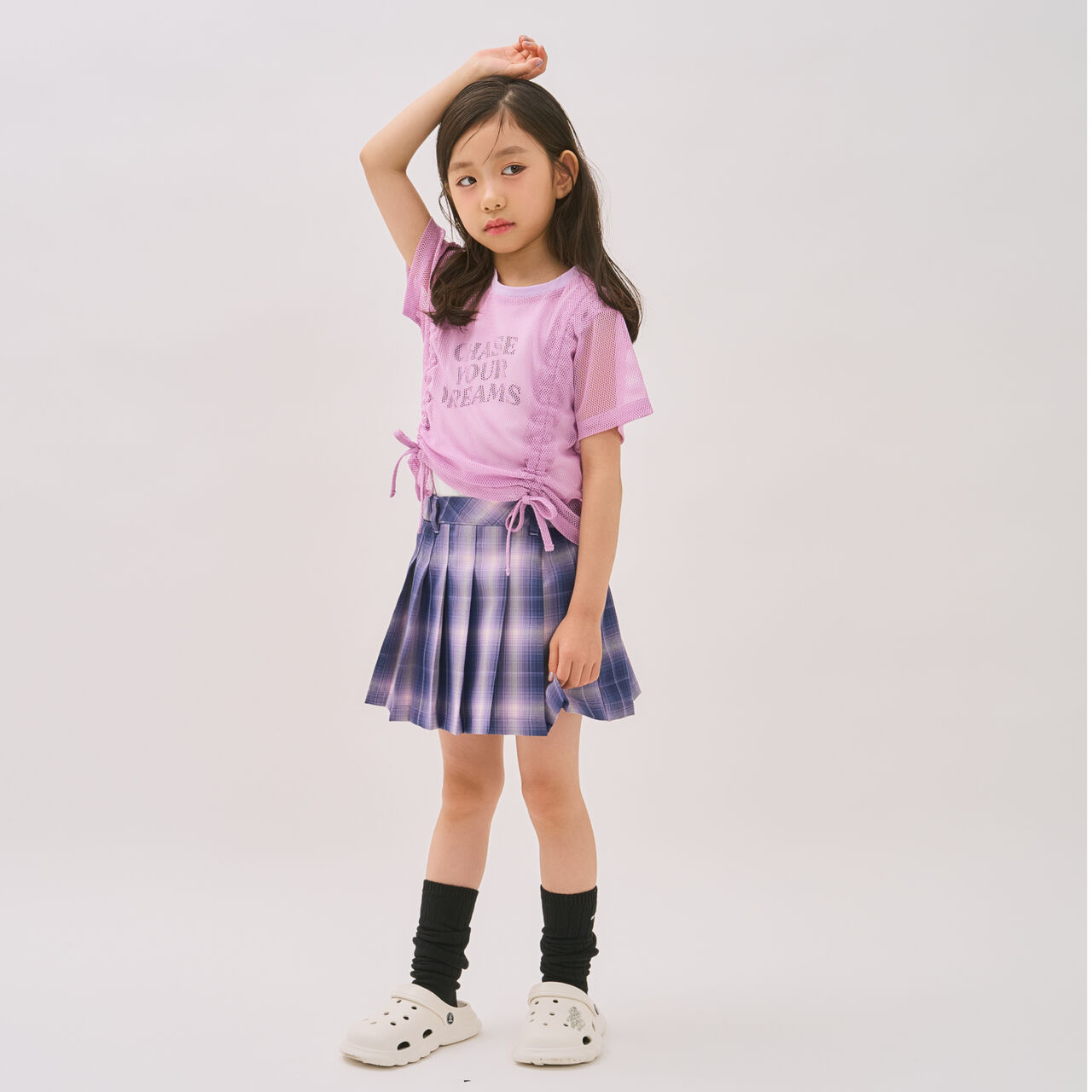 [Inner Lining Included] Mesh Drawstring Short Sleeve T-Shirt,Lavender, large image number 7