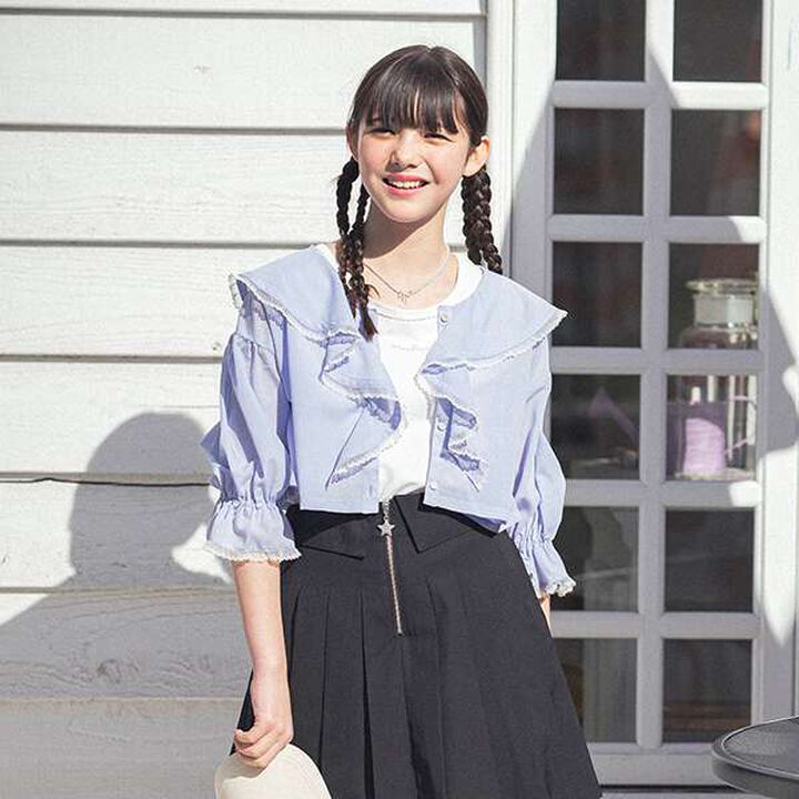 Frill Sailor Blouse & Tank Top Set,Sax blue, medium image number 0