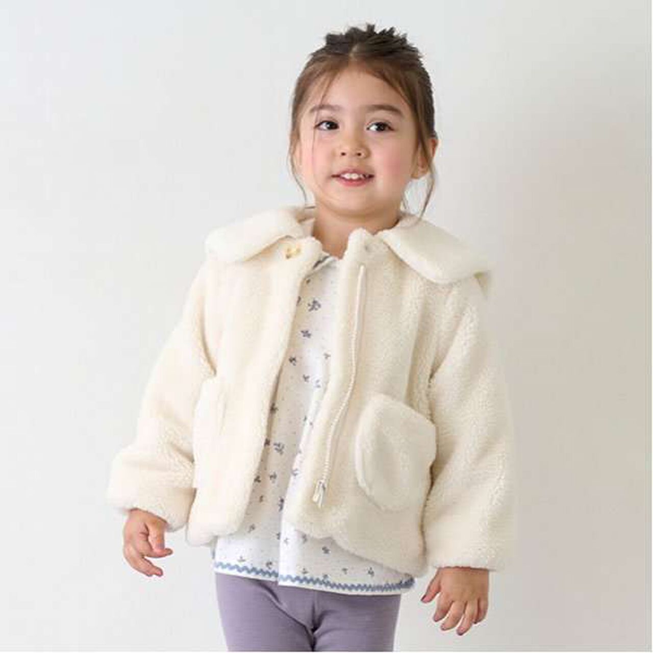 Fluffy Sailor Collar Fleece Jacket,Ivory, large image number 0