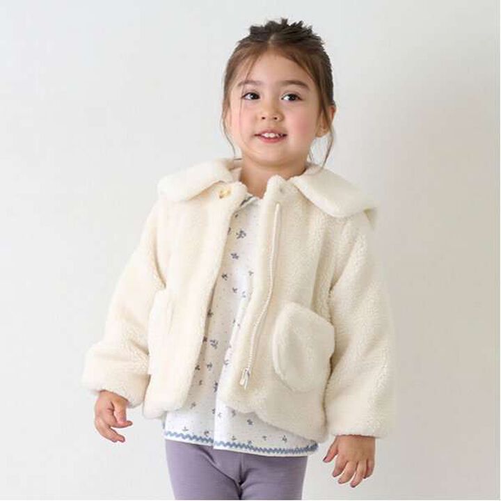 Fluffy Sailor Collar Fleece Jacket,Ivory, medium image number 0