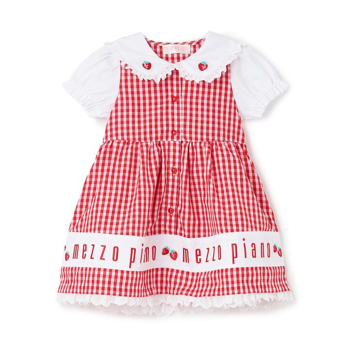 Gingham Check One-Piece Dress with Hem Logo Embroidery,Sax blue, medium image number 9