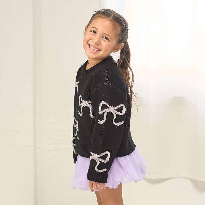 Short Lame Ribbon Sweater,Sax blue, medium image number 19