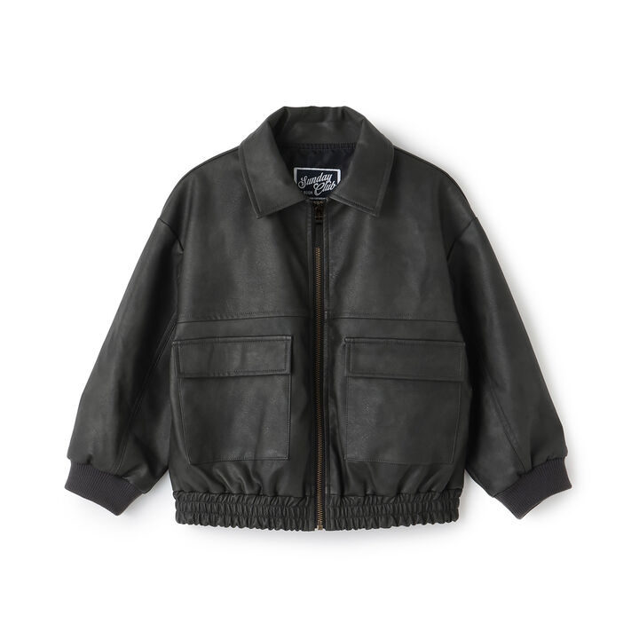 Synthetic Leather Bomber Jacket,Black, medium image number 11