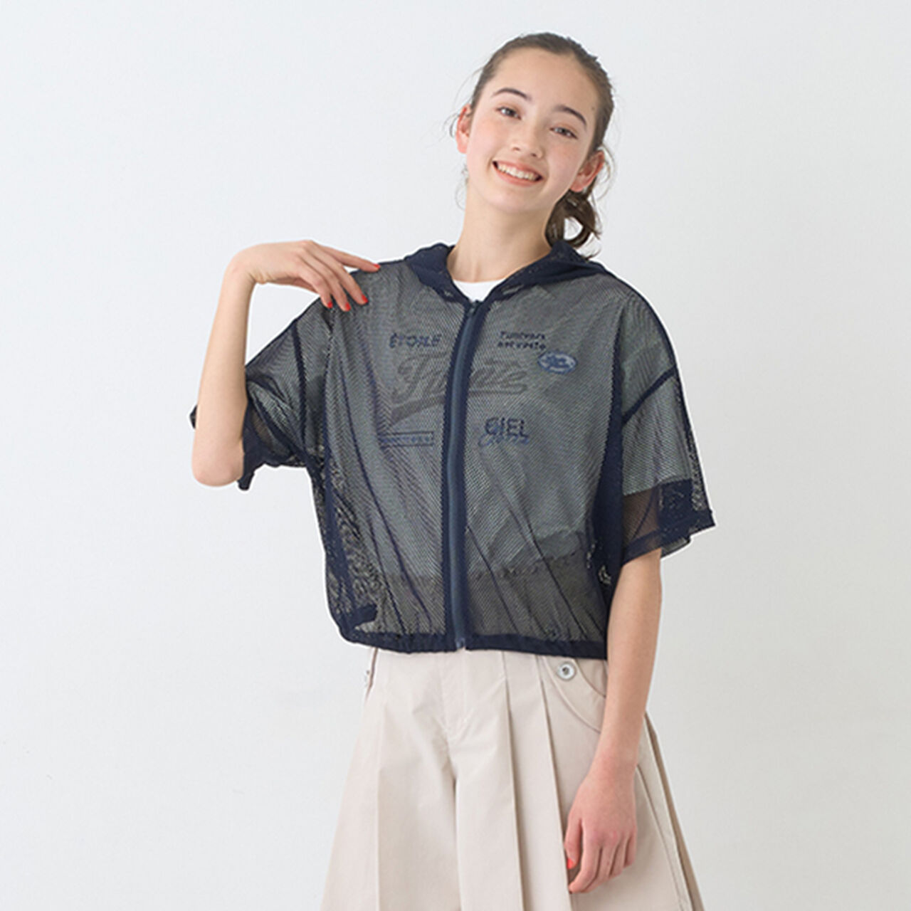 Mesh Short-Sleeve Logo Parka T-Shirt Set,Off white, large image number 23