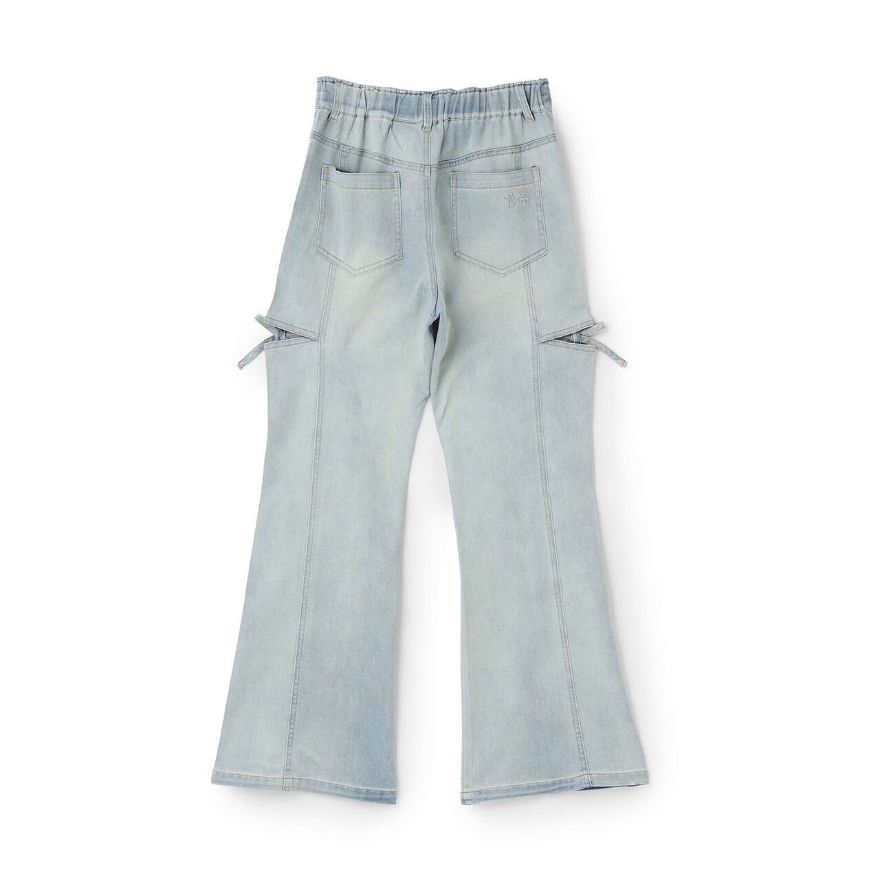 [Cool Touch] Sparkling Flare Denim Pants with Side Slits,Blue, large image number 3