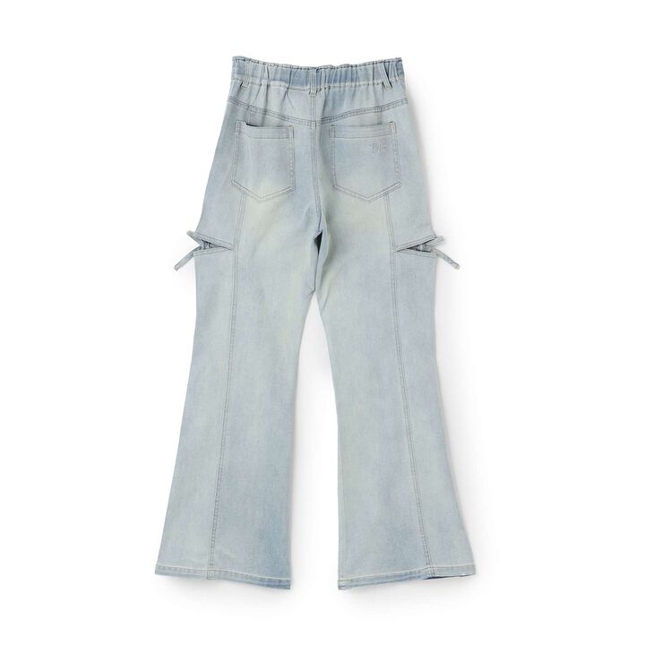 [Cool Touch] Sparkling Flare Denim Pants with Side Slits,Blue, medium image number 3