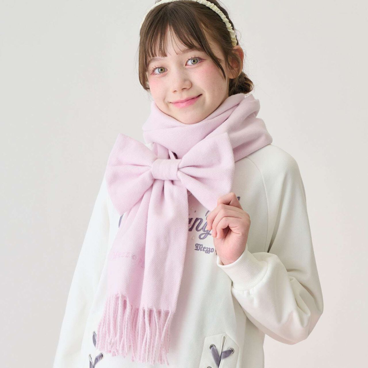 Scarf with Ribbon Chouchou,Light pink, large image number 0