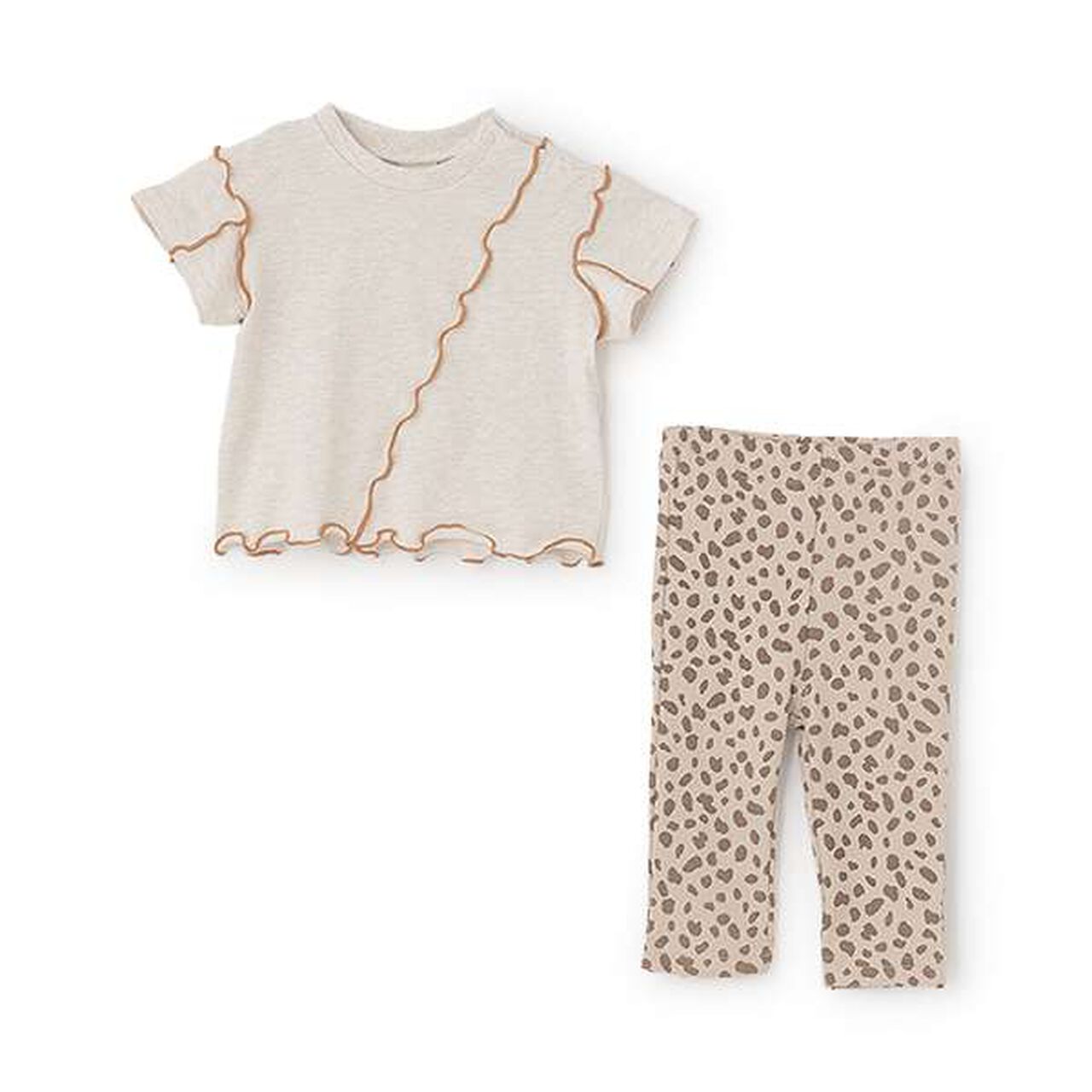 Animal Pattern Outfit Set,Light beige, large image number 0