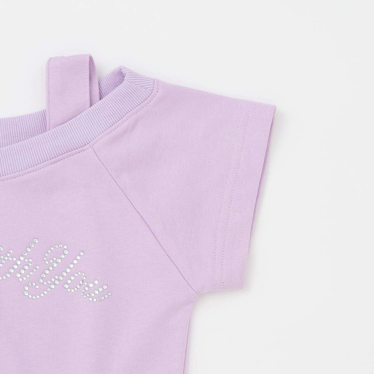 Rhinestone Logo One-Shoulder T-Shirt Outfit Set,Lavender, large image number 15