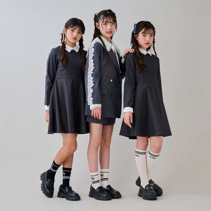 [Graduation Attire] Collared One-Piece Dress,Charcoal gray, medium image number 1