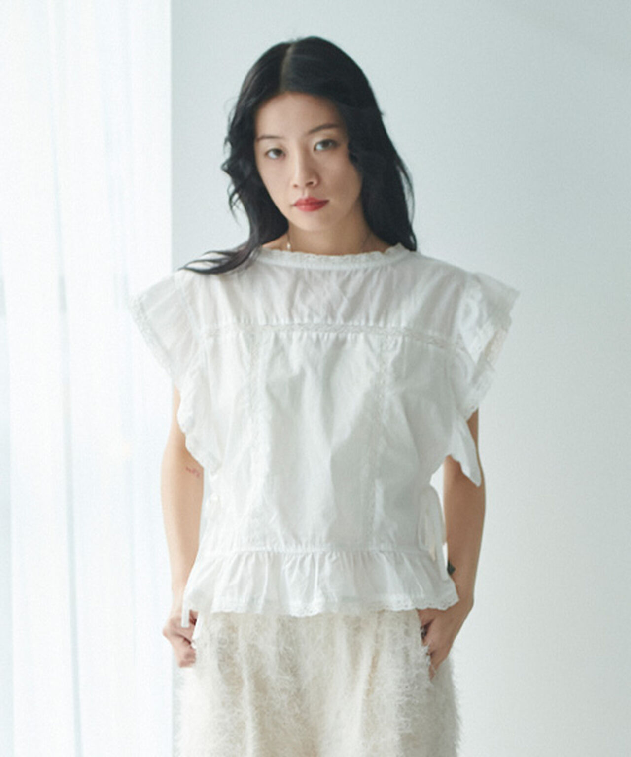 Cotton Lace Blouse,Off white, large image number 1