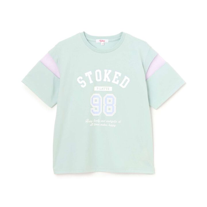 Tulle Sleeve Color Block Numbered Short Sleeve T-Shirt,Emerald green, medium image number 9