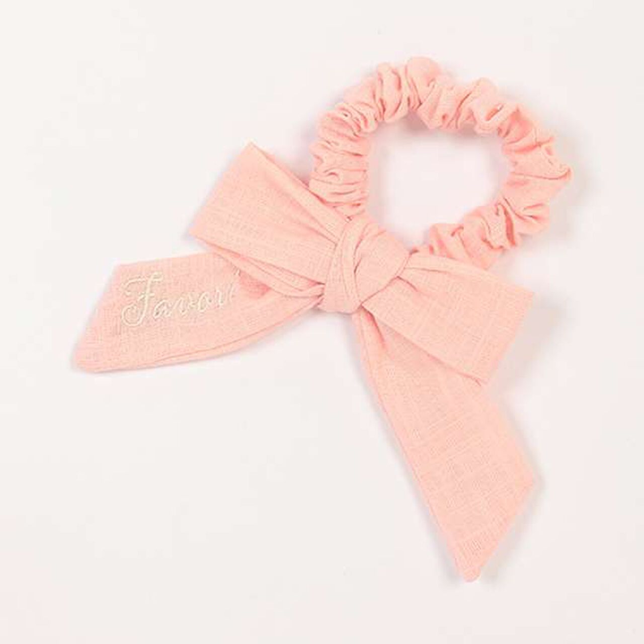 Embroidered Ribbon Chouchou,Peach, large image number 0