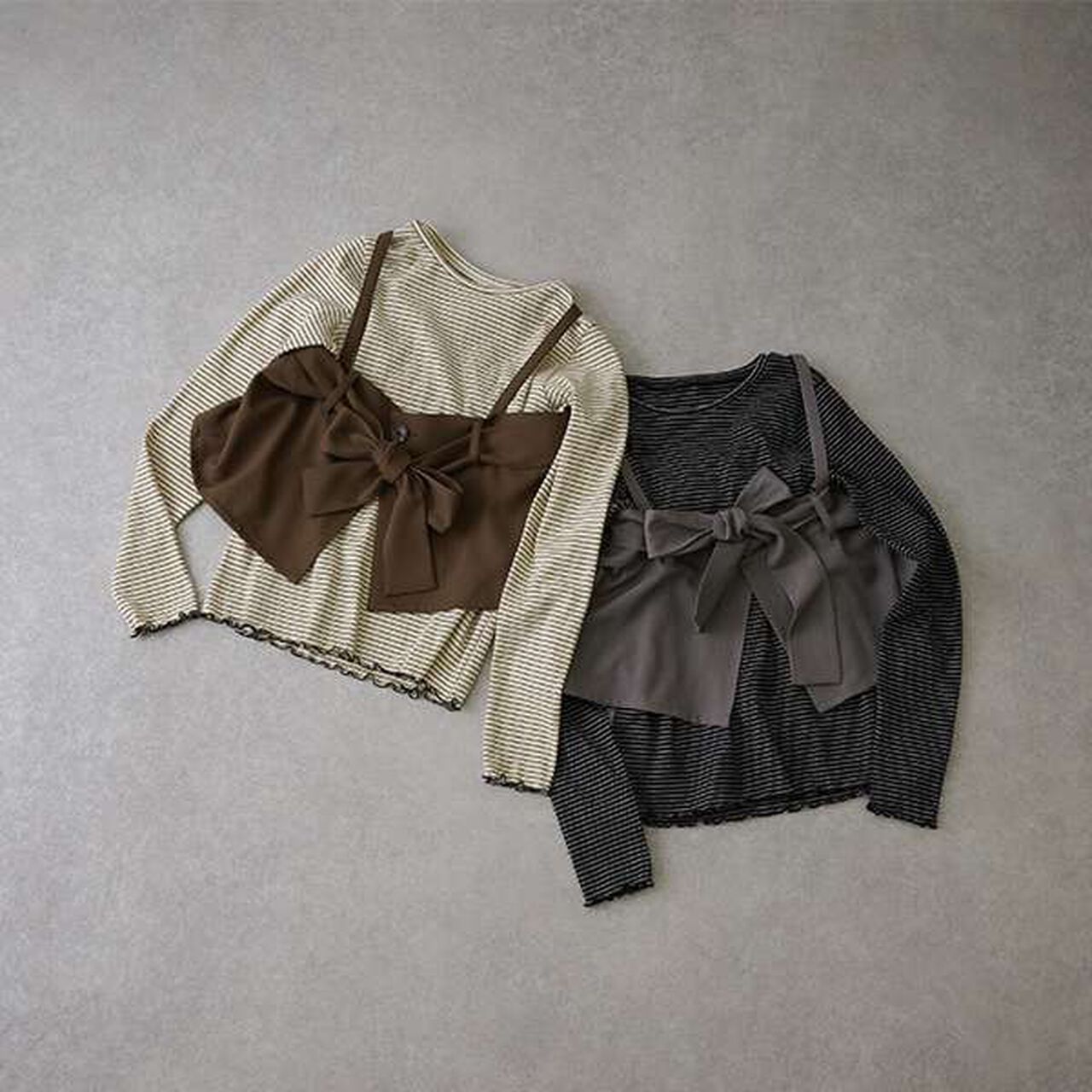 [AMI] Ribbon Bustier Long T-Shirt Set,Charcoal gray, large image number 4