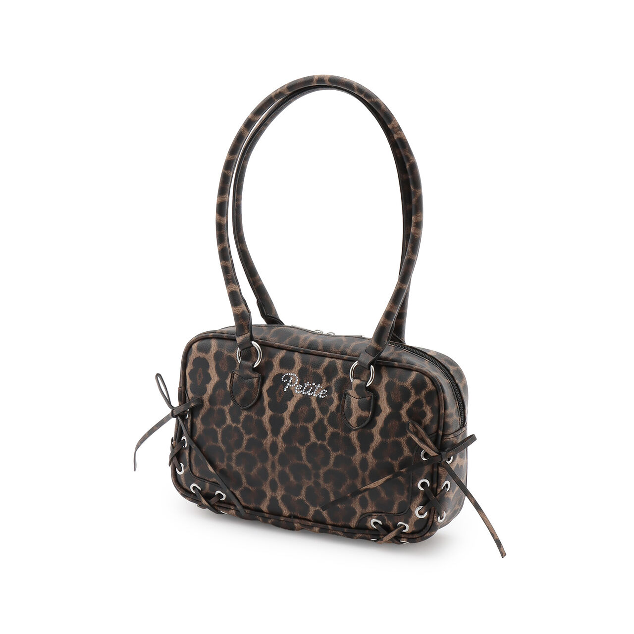 Lace-Up Long Handle Boston Bag,Beige, large image number 0