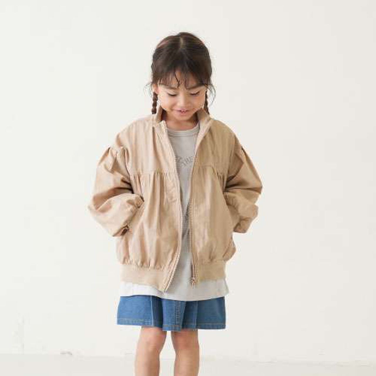 Light Gathered Bomber Jacket,Beige, large image number 0