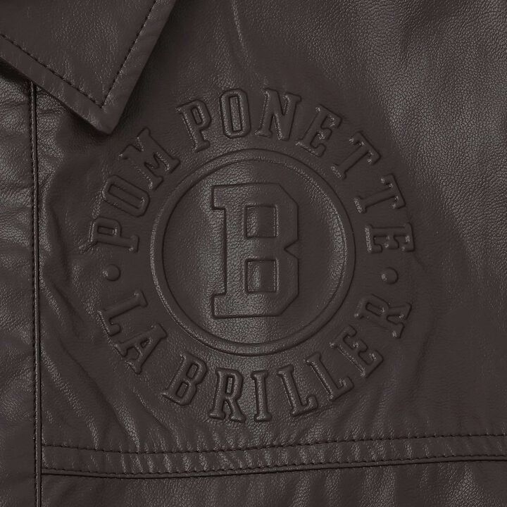 [Machine Washable] Faux Leather Bomber Jacket,Black, medium image number 3